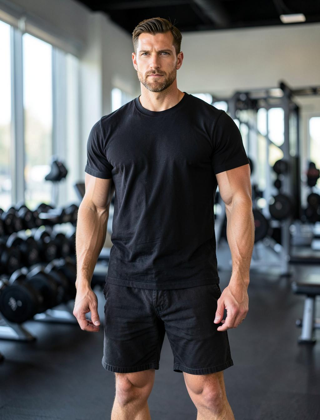 Model wearing the washed black 5" Training Short